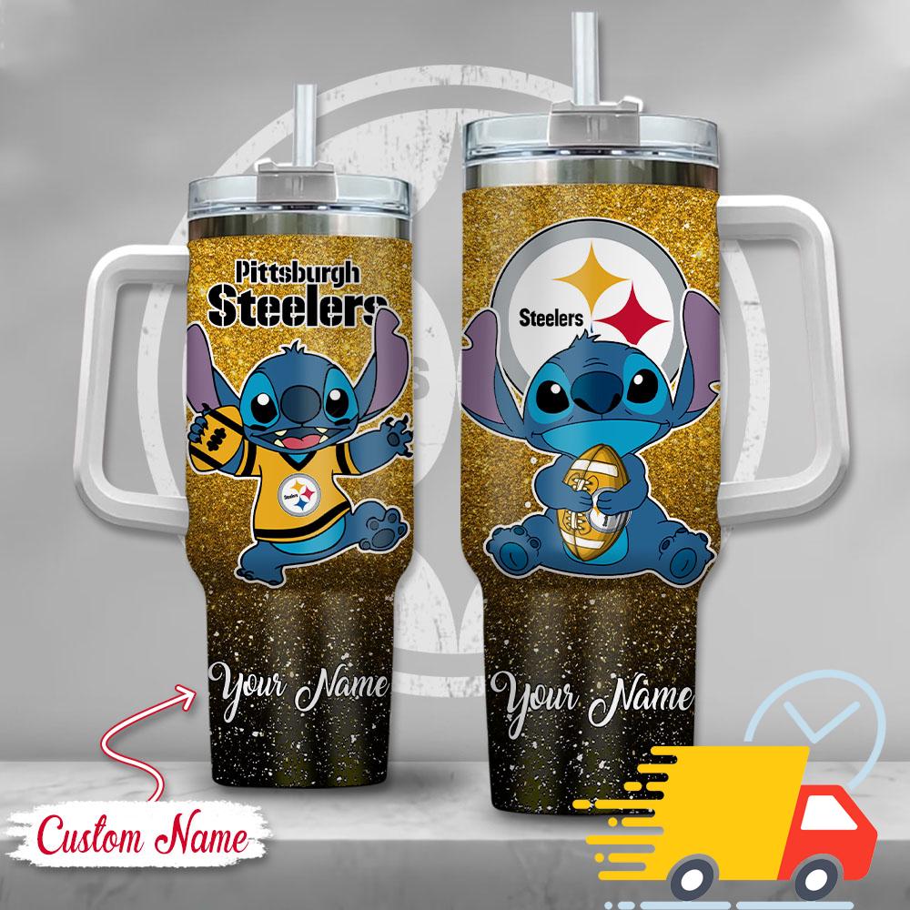 NFL Pittsburgh Steelers Stitch Glitter Custom Stanley Quencher 40oz Stainless Steel Tumbler With Handle