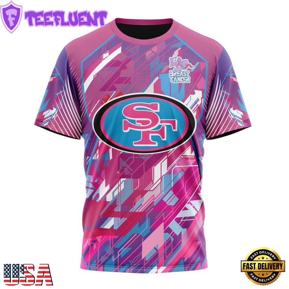NFL San Francisco 49ers Football Team Breast Cancer 3D T-Shirt