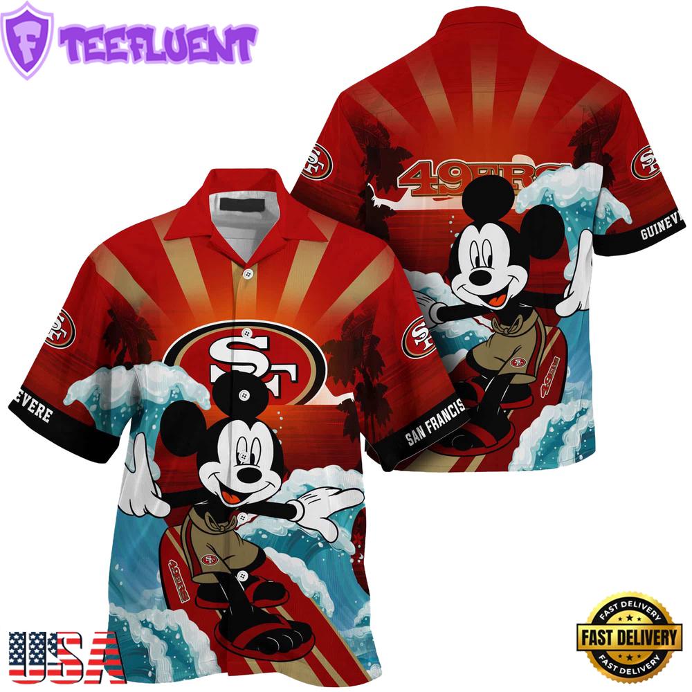 NFL San Francisco 49ers Mickey Mouse Surfing Custom Name Hawaiian Shirt