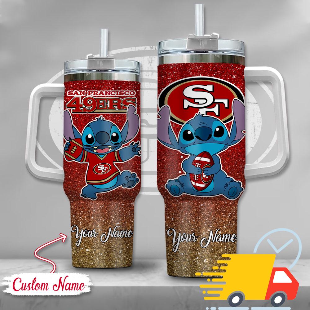 NFL San Francisco 49ers Stitch Glitter Custom Stanley Quencher 40oz Stainless Steel Tumbler With Handle