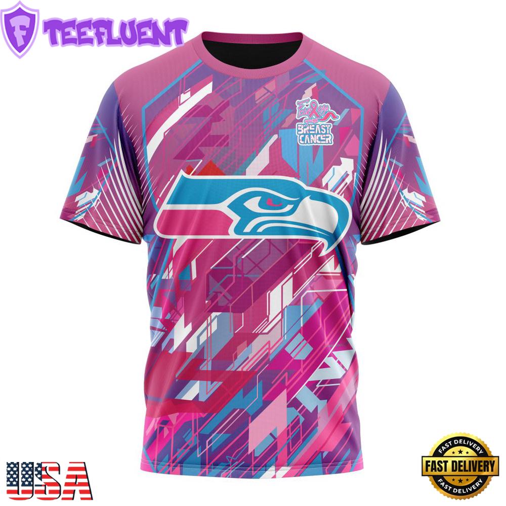 NFL Seattle Seahawks Football Team Breast Cancer 3D T-Shirt