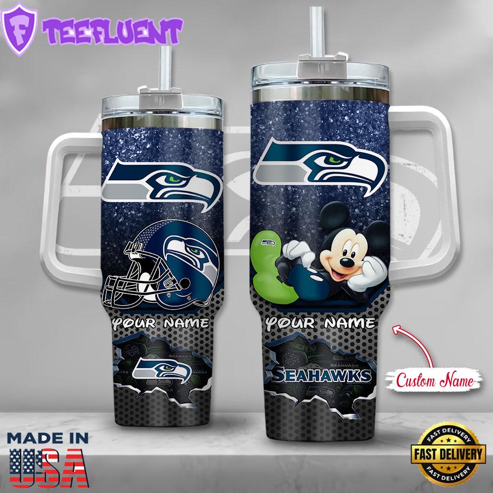 NFL Seattle Seahawks Mickey Mouse Custom Stanley Quencher 40oz Stainless Steel Tumbler With Handle
