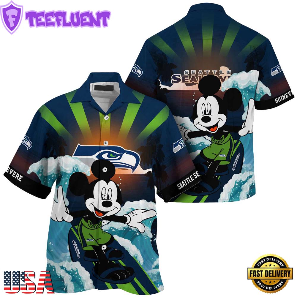 NFL Seattle Seahawks Mickey Mouse Surfing Custom Name Hawaiian Shirt