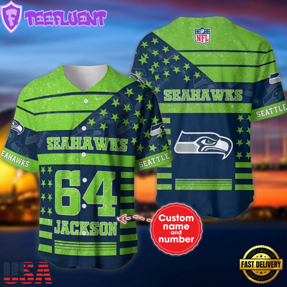 NFL Seattle Seahawks Personalized American Flag Baseball Jersey