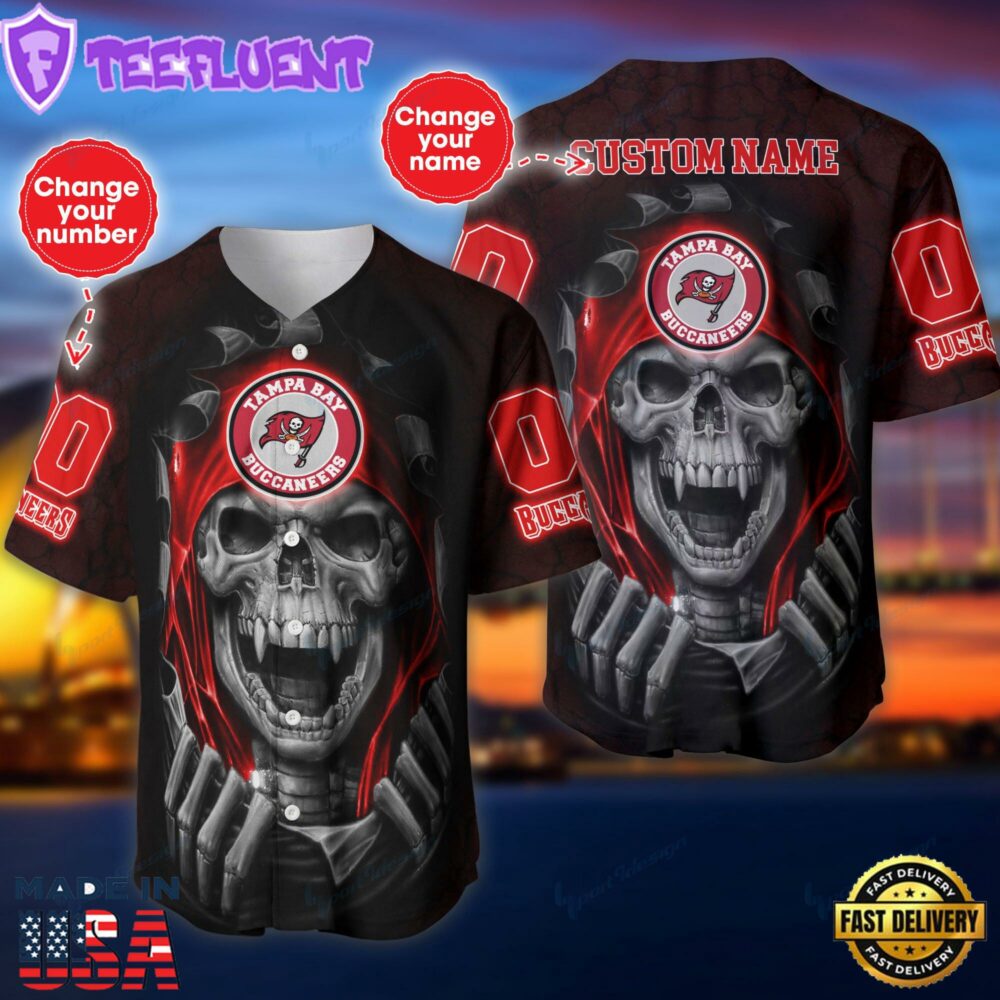 NFL Skull Tampa Bay Buccaneers Personalized Baseball Jersey Shirt For Fans