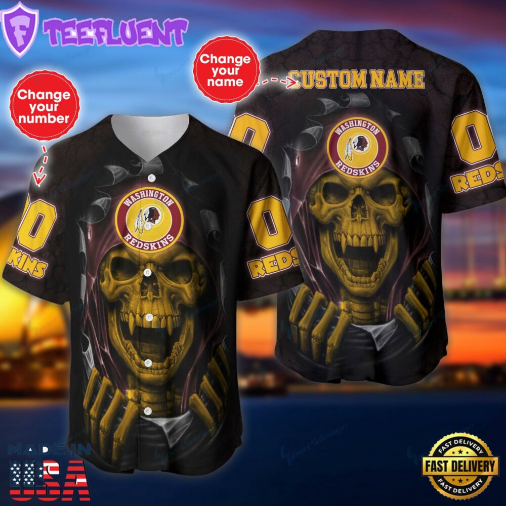 NFL Skull Washington Redskins Personalized Baseball Jersey Shirt For Fans