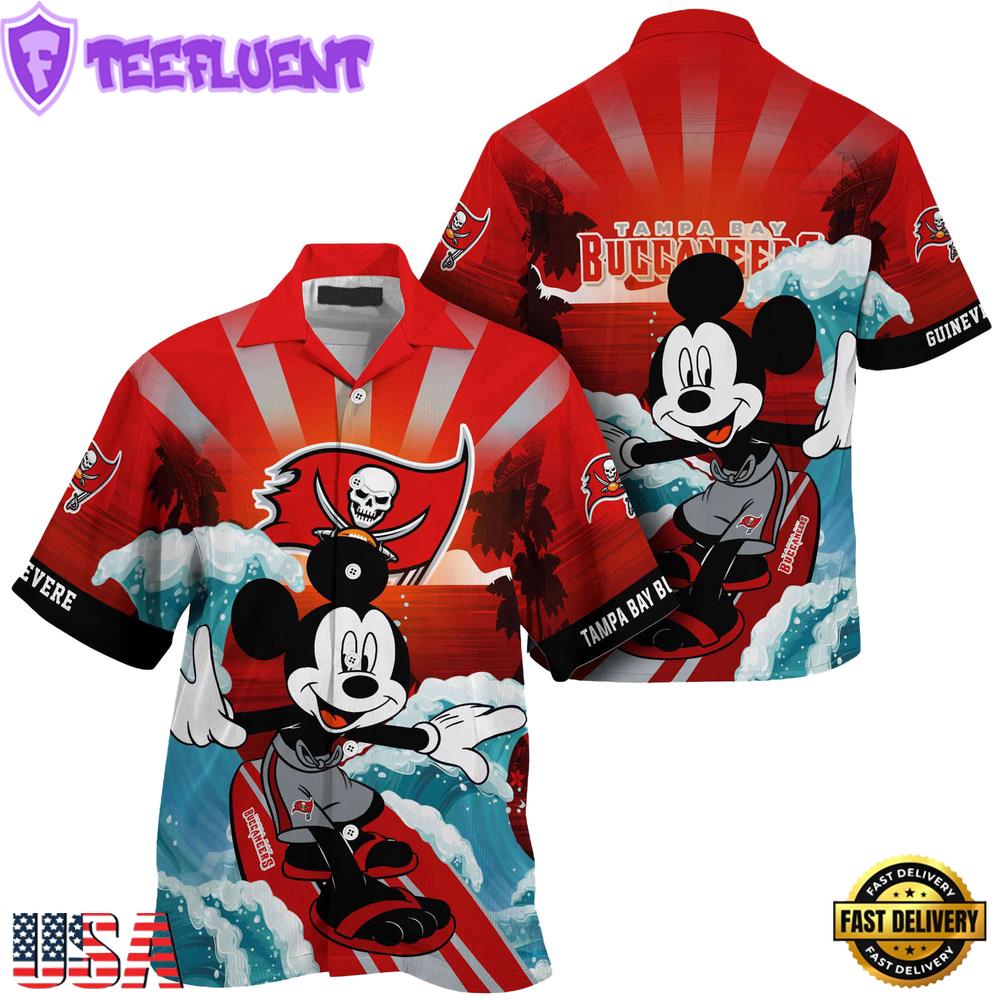 NFL Tampa Bay Buccaneers Mickey Mouse Surfing Custom Name Hawaiian Shirt