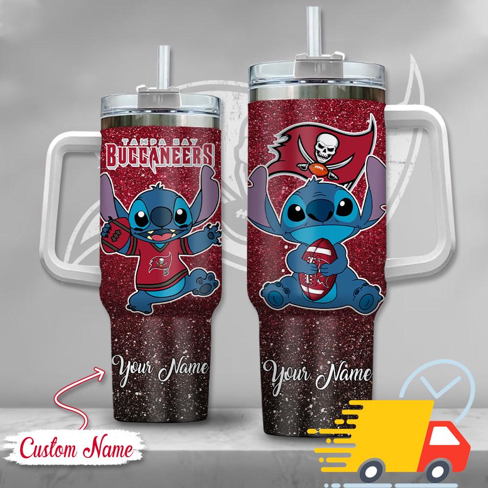 NFL Tampa Bay Buccaneers Stitch Glitter Custom Stanley Quencher 40oz Stainless Steel Tumbler With Handle