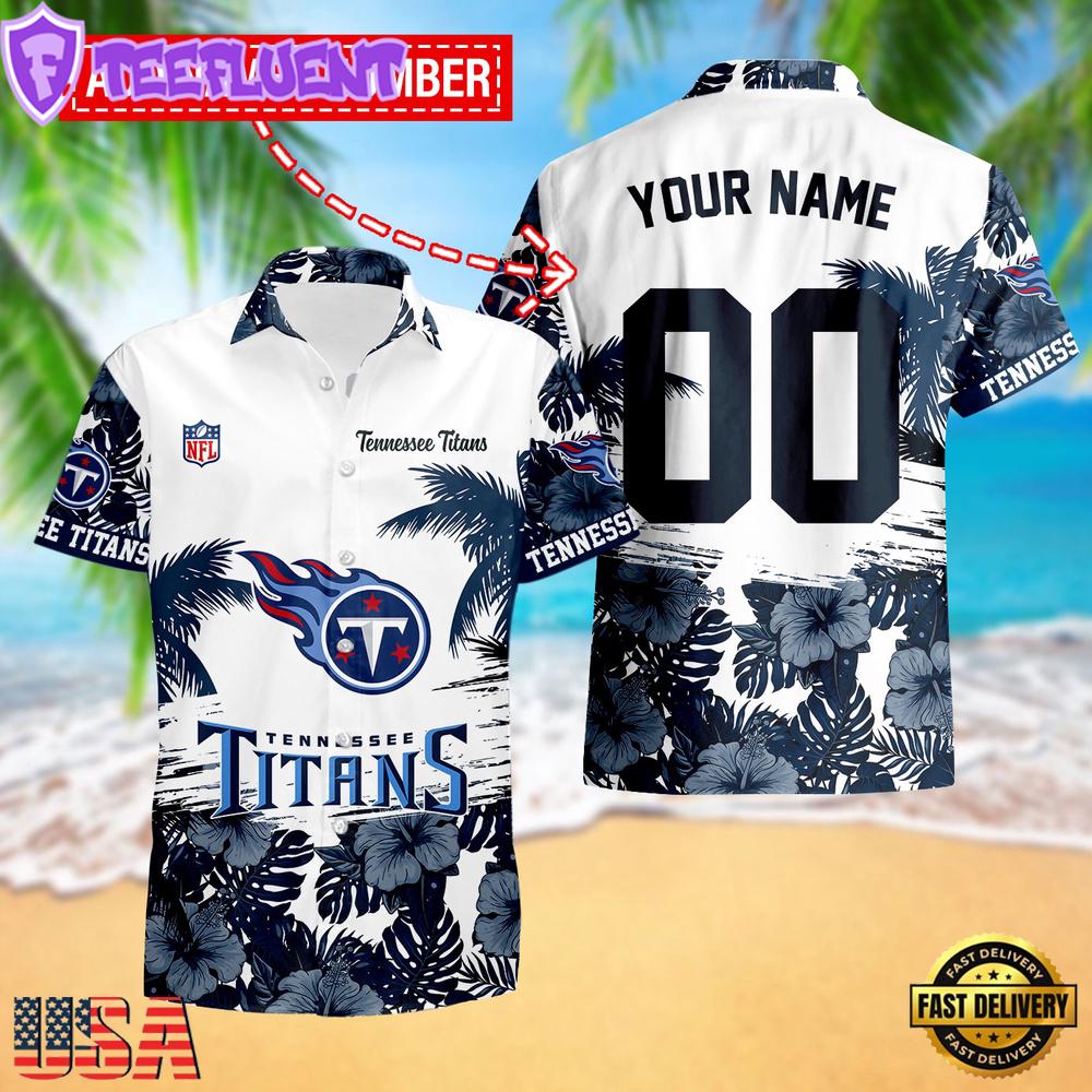 NFL Tennessee Titans Hibiscus Flower Custom Name Hawaiian Shirt