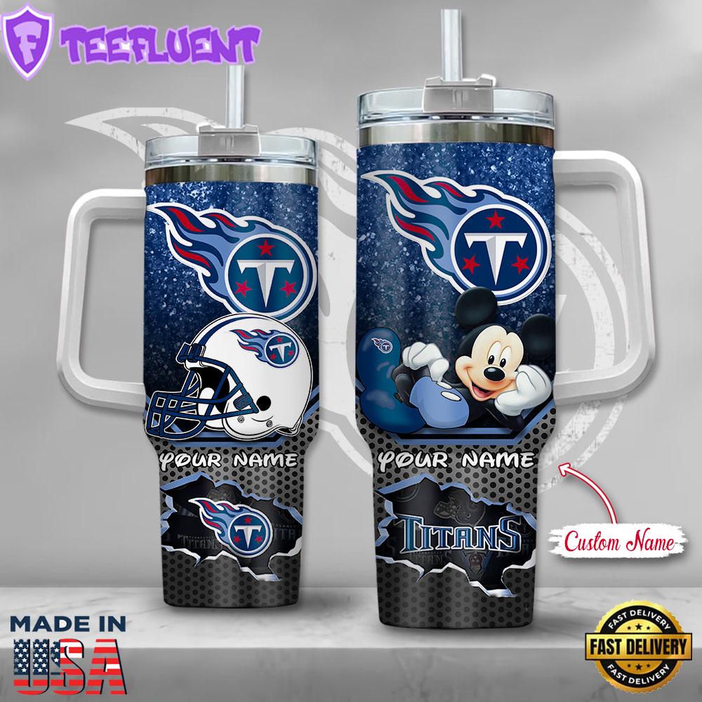 NFL Tennessee Titans Mickey Mouse Custom Stanley Quencher 40oz Stainless Steel Tumbler With Handle