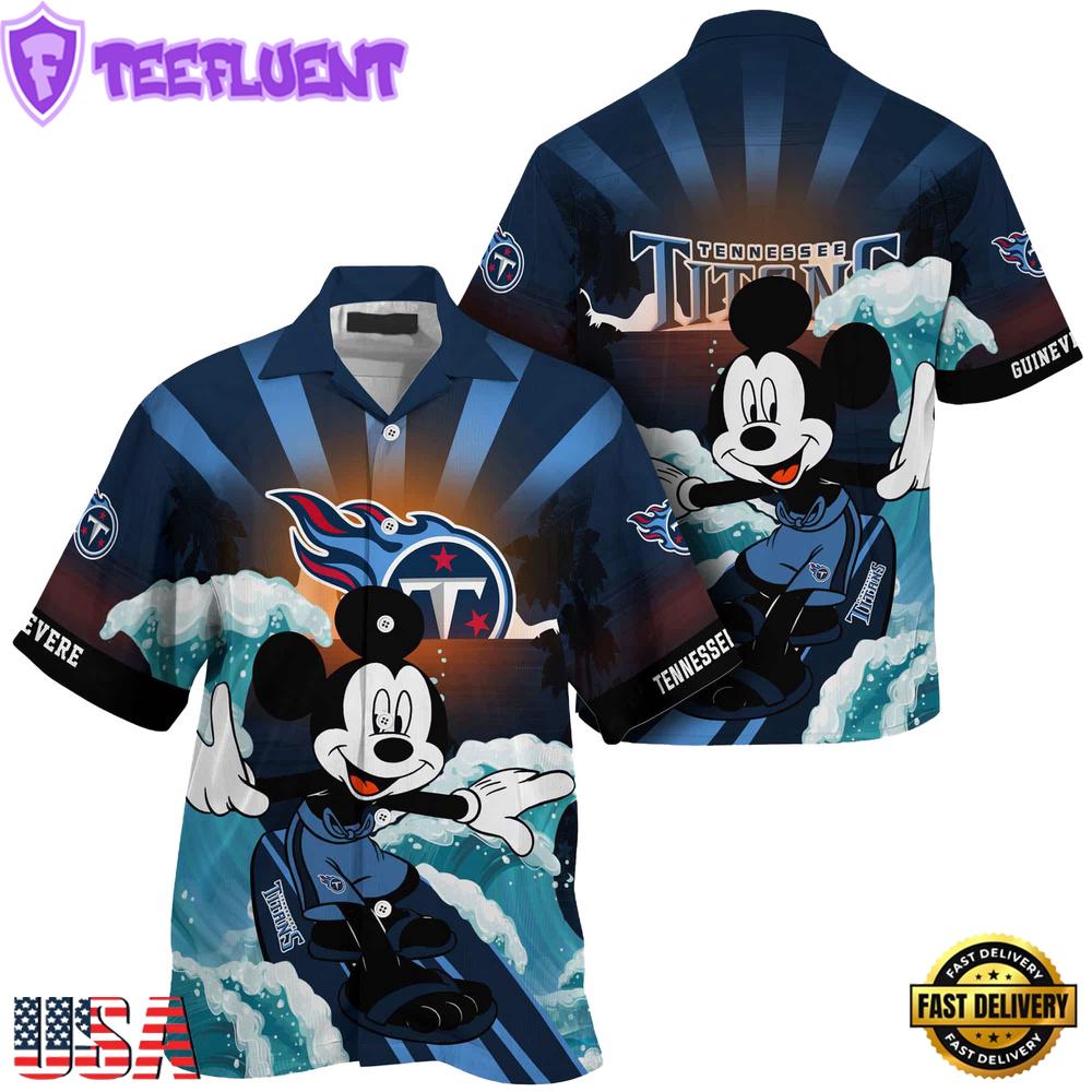 NFL Tennessee Titans Mickey Mouse Surfing Custom Name Hawaiian Shirt