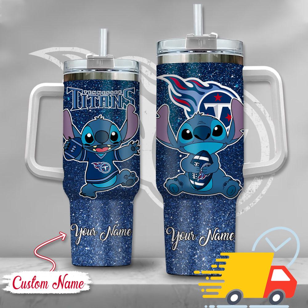 NFL Tennessee Titans Stitch Glitter Custom Stanley Quencher 40oz Stainless Steel Tumbler With Handle