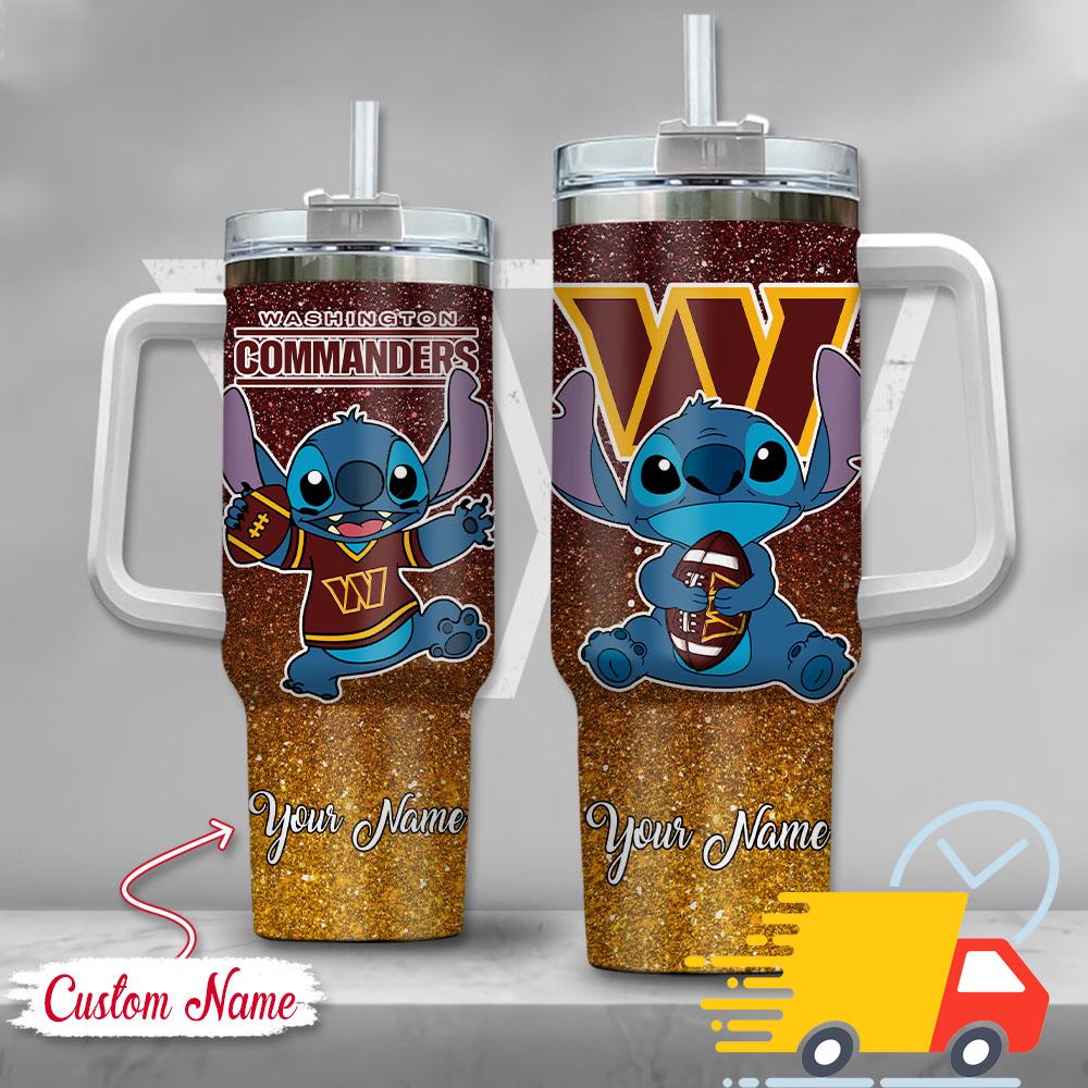 NFL Washington Commanders Stitch Glitter Custom Stanley Quencher 40oz Stainless Steel Tumbler With Handle