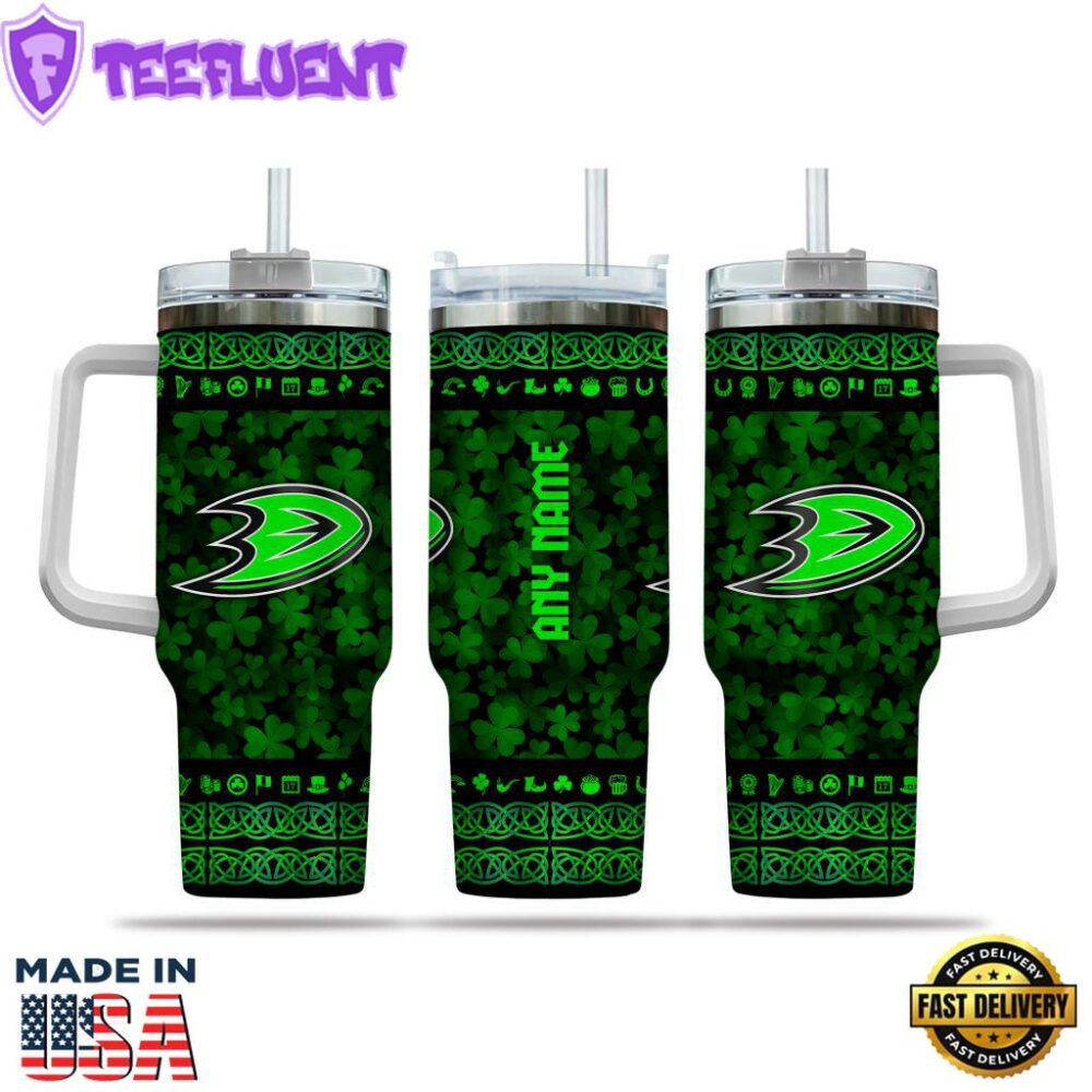 NHL Anaheim Ducks Happy St. Patrick's Day Custom Stanley Quencher 40oz Stainless Steel Tumbler With Handle