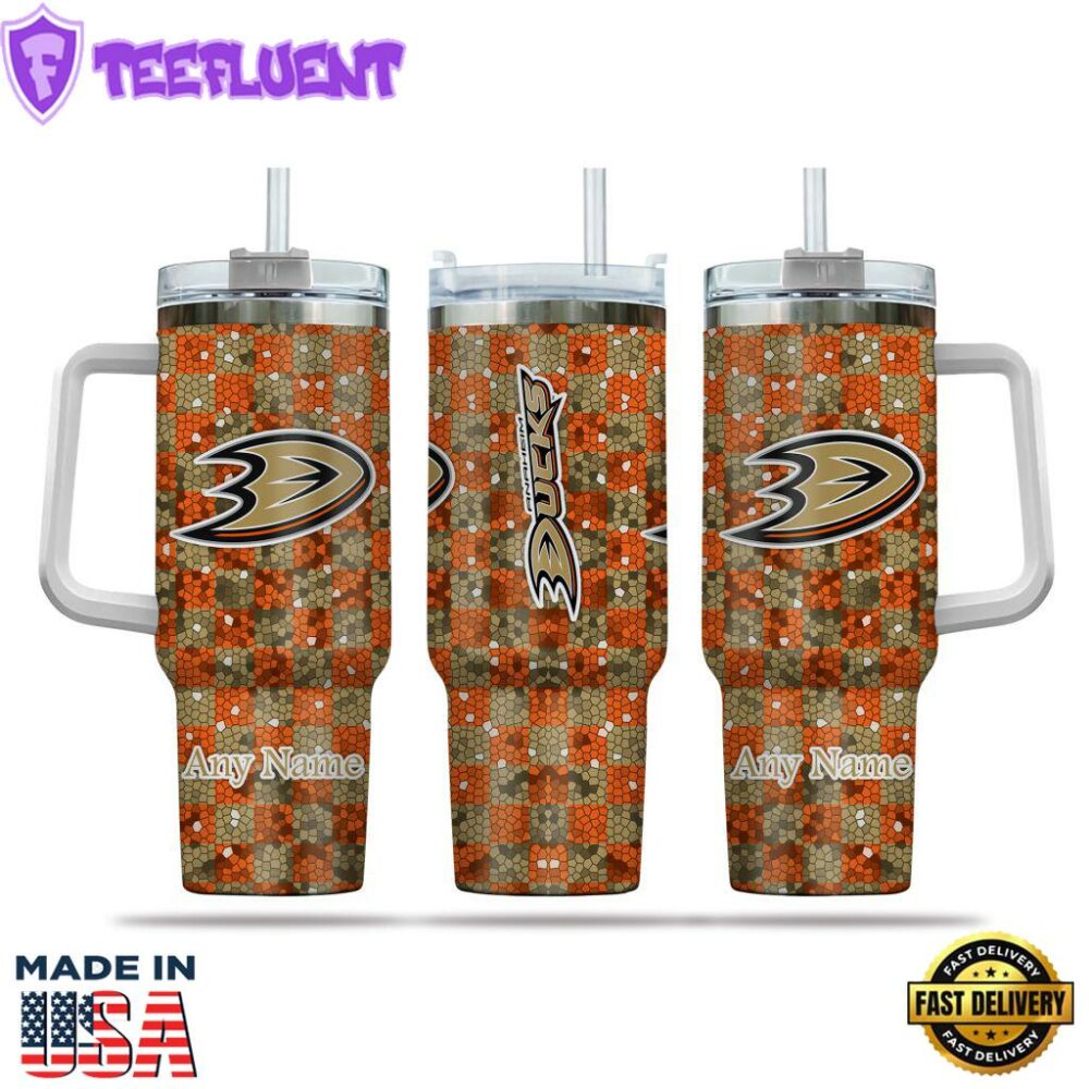 NHL Anaheim Ducks Stained Glass Effect Custom Stanley Quencher 40oz Stainless Steel Tumbler With Handle