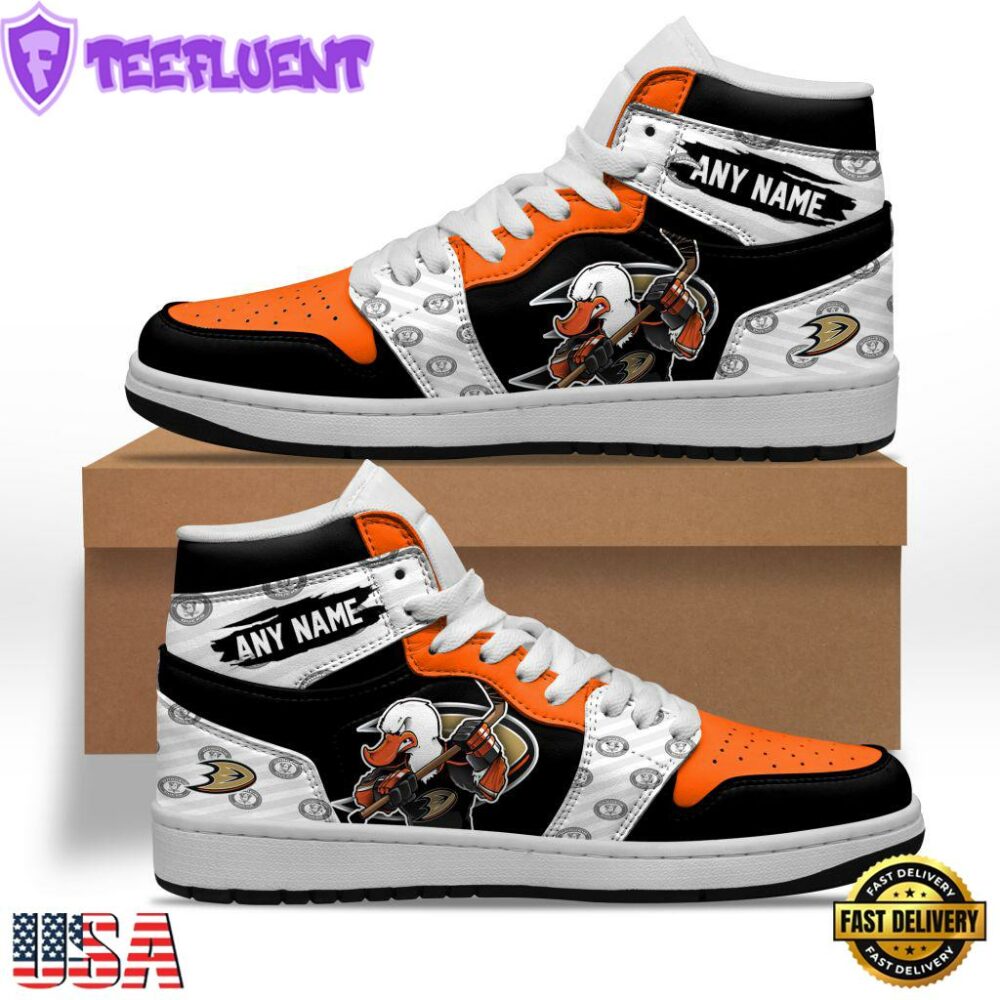 NHL Anaheim Ducks Team Mascot Design Air Jordan 1 Hightop Shoes
