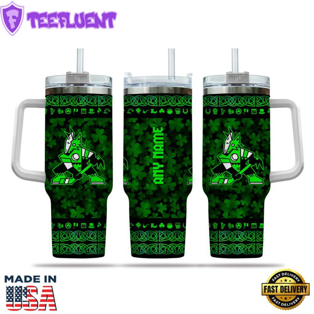 NHL Arizona Coyotes Happy St. Patrick's Day Custom Stanley Quencher 40oz Stainless Steel Tumbler With Handle