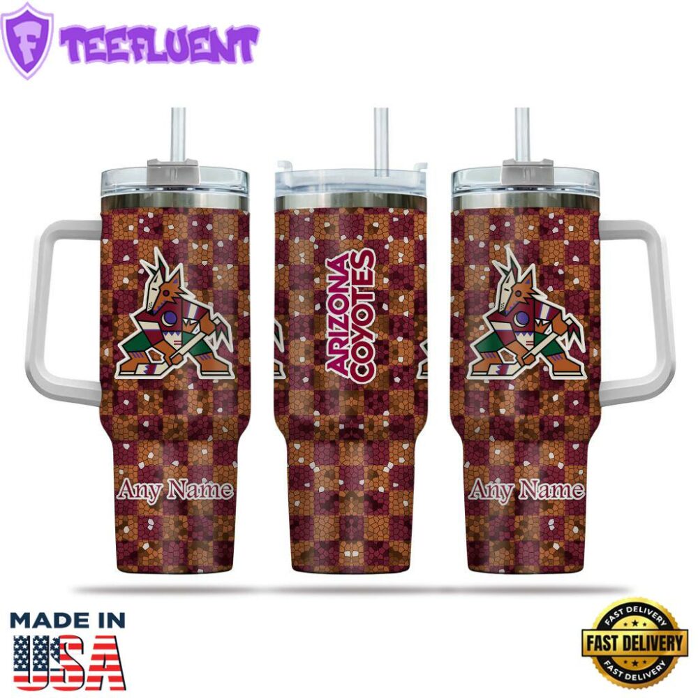 NHL Arizona Coyotes Stained Glass Effect Custom Stanley Quencher 40oz Stainless Steel Tumbler With Handle