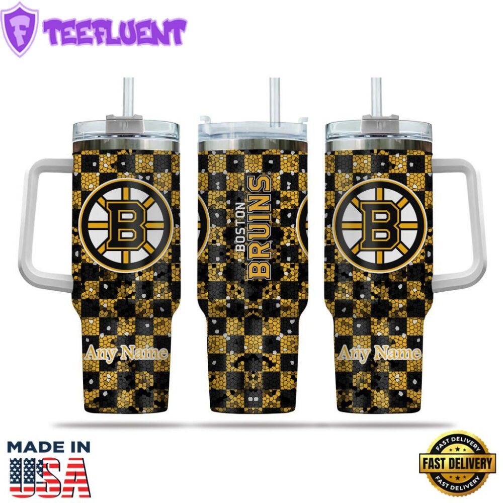 NHL Boston Bruins Stained Glass Effect Custom Stanley Quencher 40oz Stainless Steel Tumbler With Handle