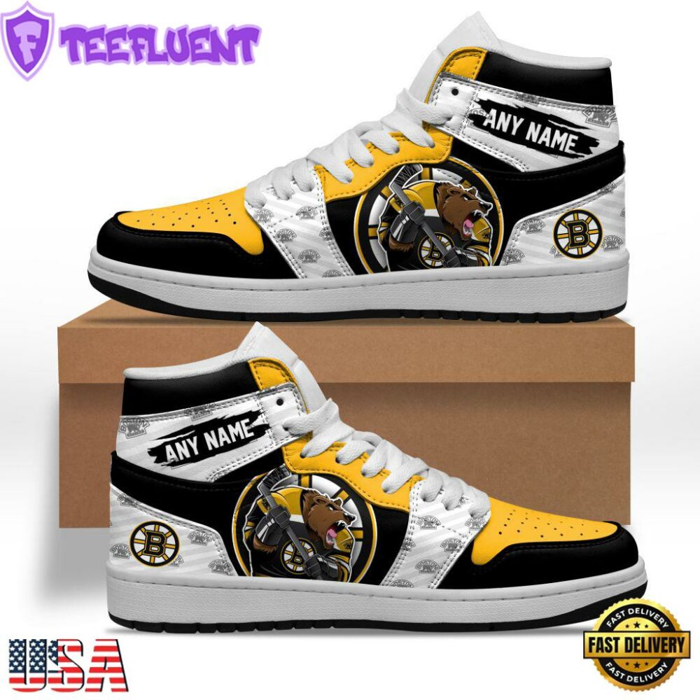 NHL Boston Bruins Team Mascot Design Air Jordan 1 Hightop Shoes