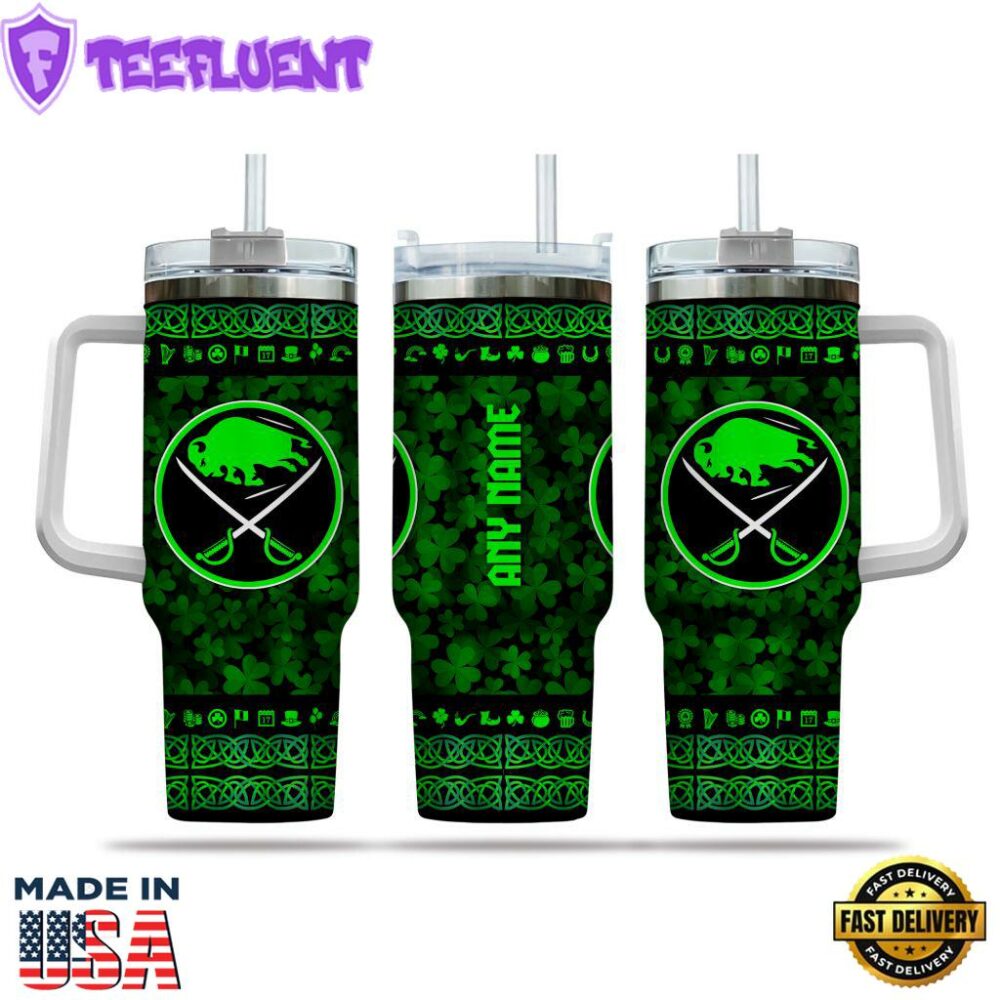 NHL Buffalo Sabres Happy St. Patrick's Day Custom Stanley Quencher 40oz Stainless Steel Tumbler With Handle