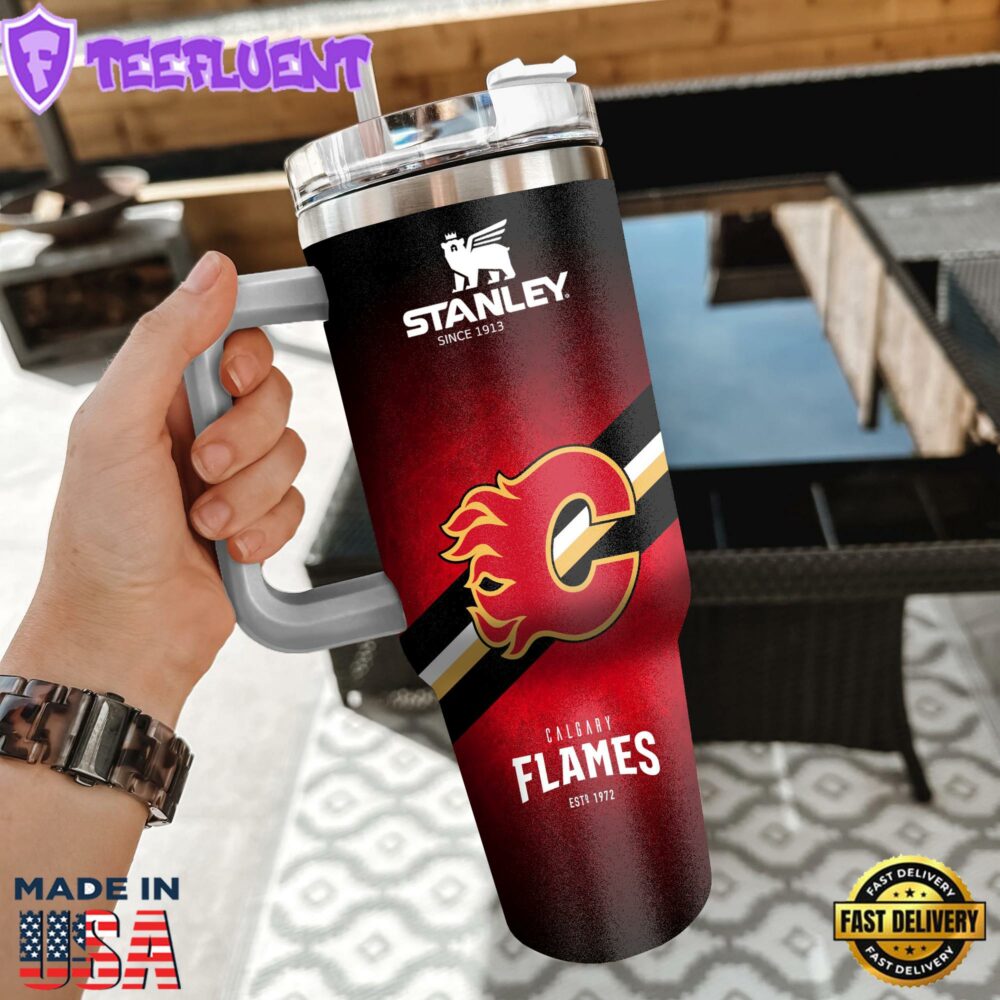 NHL Calgary Flames Custom Stanley Quencher 40oz Stainless Steel Tumbler With Handle