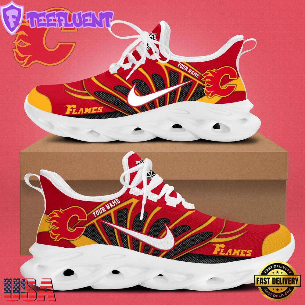NHL Calgary Flames Hockey Logo Custom Name Max Soul Shoes