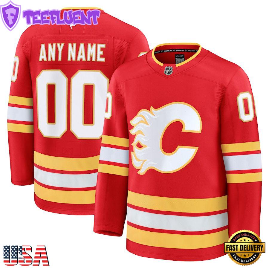 NHL Calgary Flames Home Premium Custom Hockey Jersey