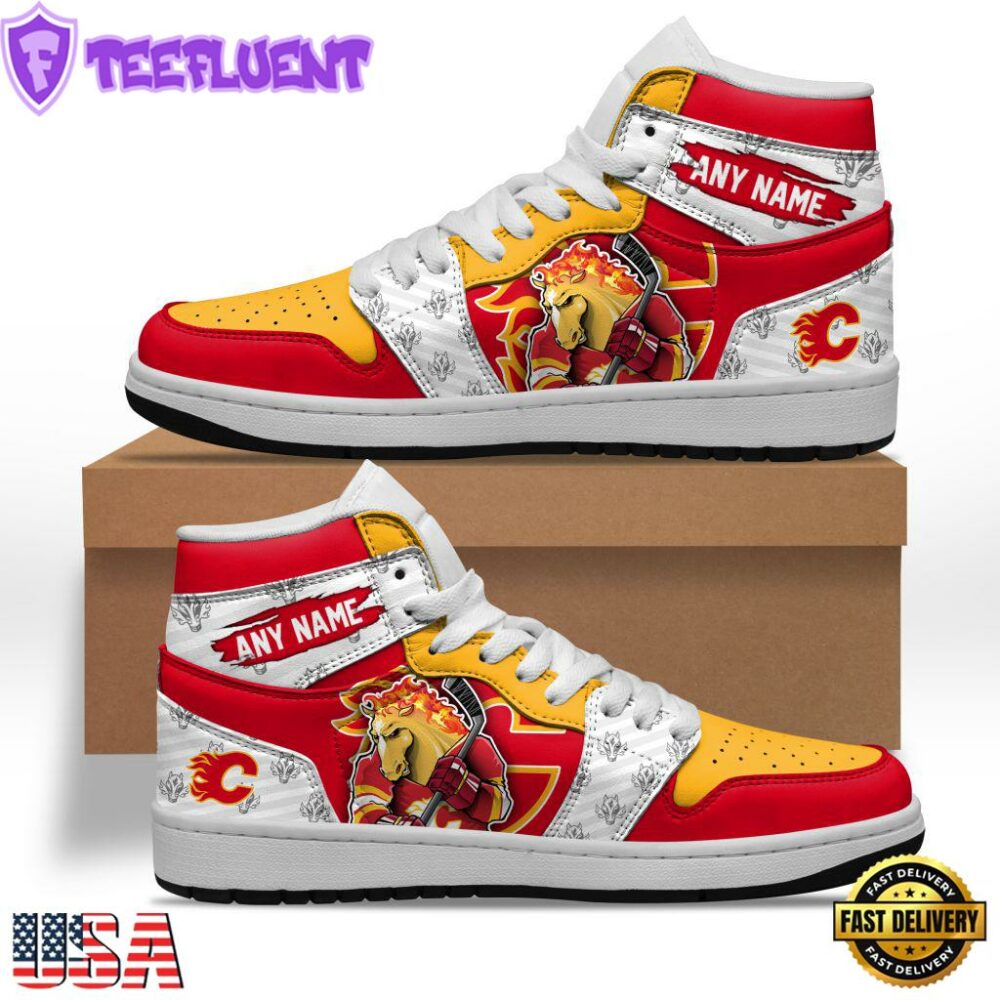 NHL Calgary Flames Team Mascot Design Air Jordan 1 Hightop Shoes