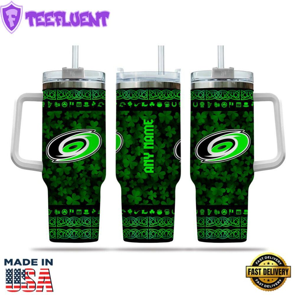 NHL Carolina Hurricanes Happy St. Patrick's Day Custom Stanley Quencher 40oz Stainless Steel Tumbler With Handle