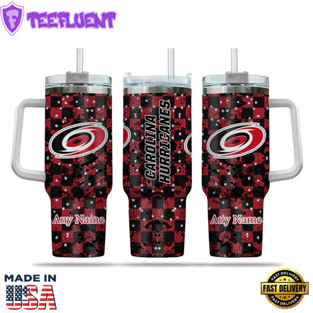 NHL Carolina Hurricanes Stained Glass Effect Custom Stanley Quencher 40oz Stainless Steel Tumbler With Handle