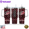 NHL Carolina Hurricanes Stained Glass Effect Custom Stanley Quencher 40oz Stainless Steel Tumbler With Handle