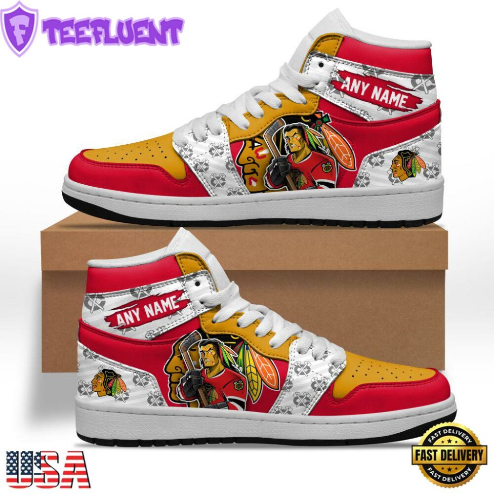 NHL Chicago Blackhawks Team Mascot Design Air Jordan 1 Hightop Shoes