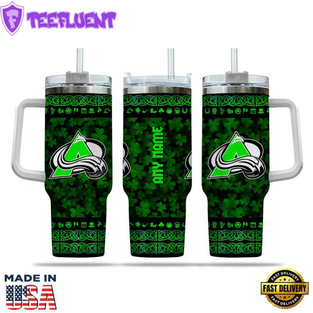 NHL Colorado Avalanche Happy St. Patrick's Day Custom Stanley Quencher 40oz Stainless Steel Tumbler With Handle