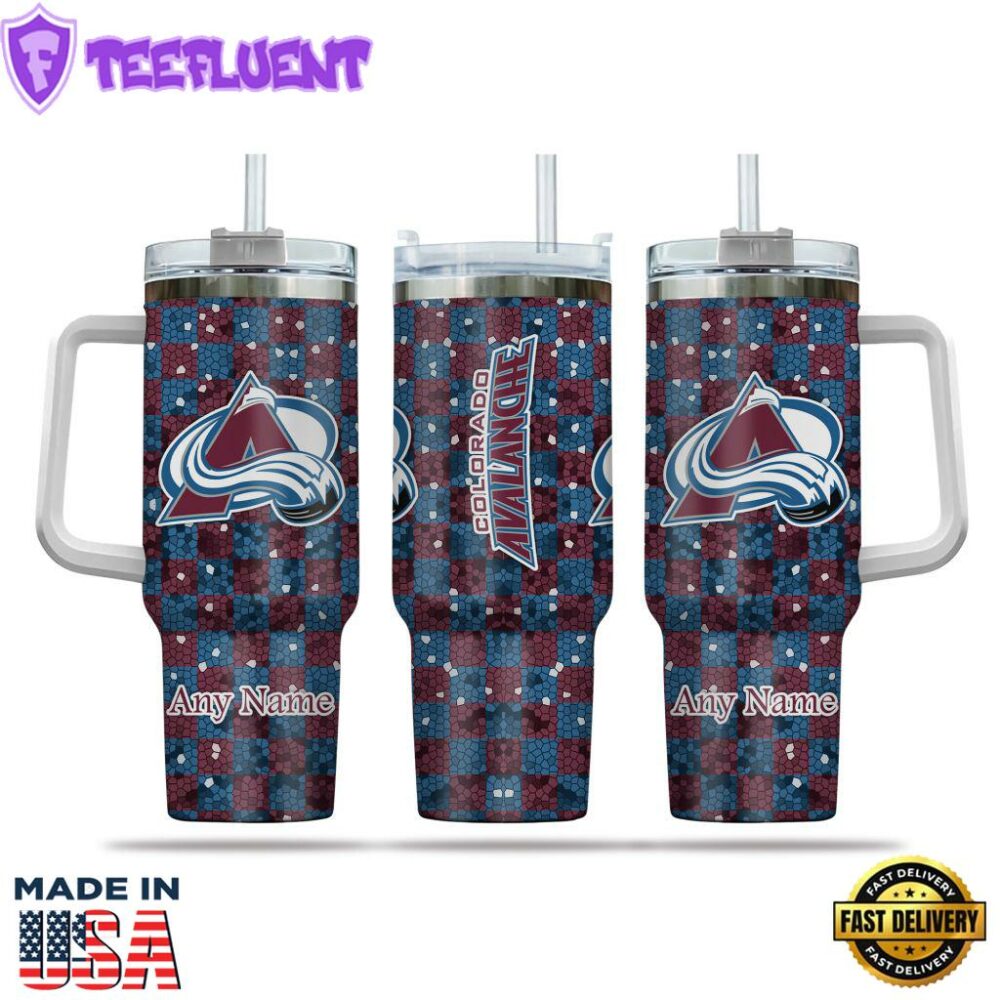 NHL Colorado Avalanche Stained Glass Effect Custom Stanley Quencher 40oz Stainless Steel Tumbler With Handle