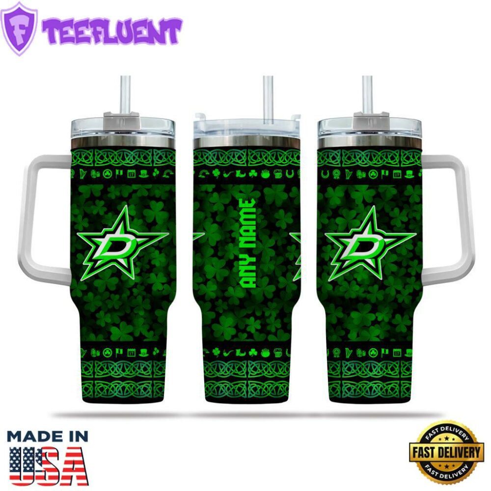 NHL Dallas Stars Happy St. Patrick's Day Custom Stanley Quencher 40oz Stainless Steel Tumbler With Handle