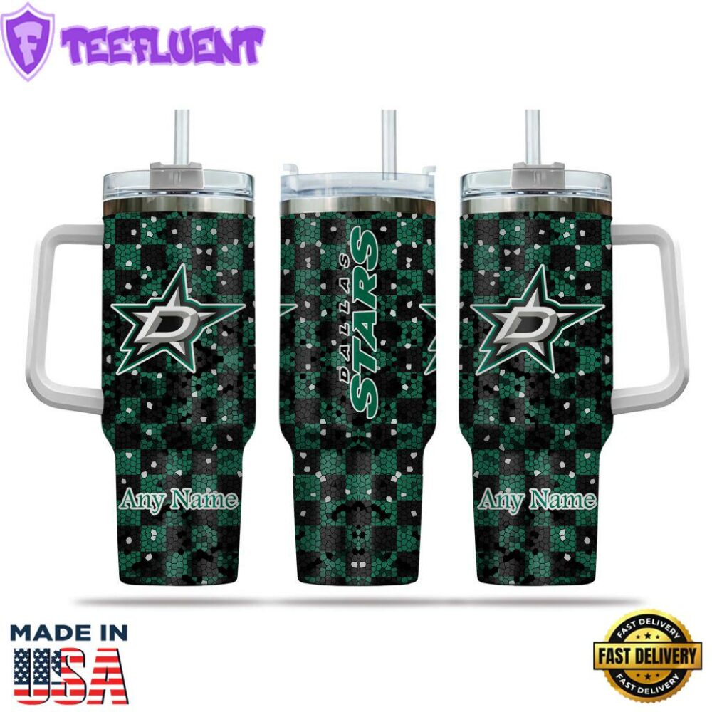 NHL Dallas Stars Stained Glass Effect Custom Stanley Quencher 40oz Stainless Steel Tumbler With Handle
