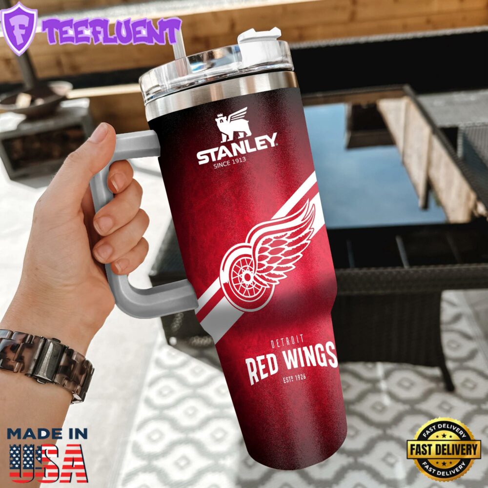 NHL Detroit Red Wings Custom Stanley Quencher 40oz Stainless Steel Tumbler With Handle