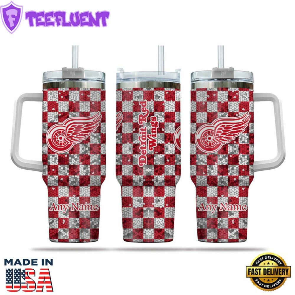 NHL Detroit Red Wings Stained Glass Effect Custom Stanley Quencher 40oz Stainless Steel Tumbler With Handle