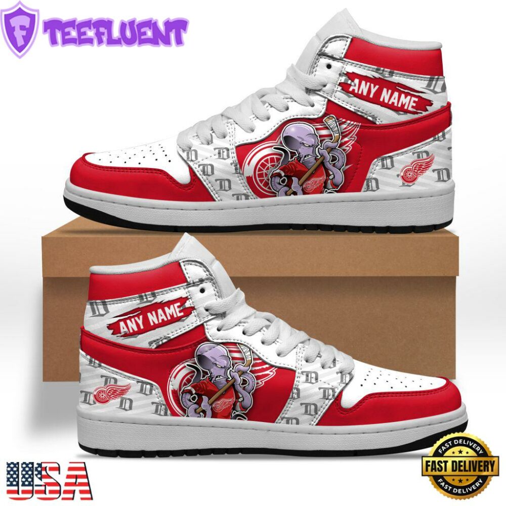 NHL Detroit Red Wings Team Mascot Design Air Jordan 1 Hightop Shoes