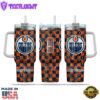 NHL Edmonton Oilers Stained Glass Effect Custom Stanley Quencher 40oz Stainless Steel Tumbler With Handle