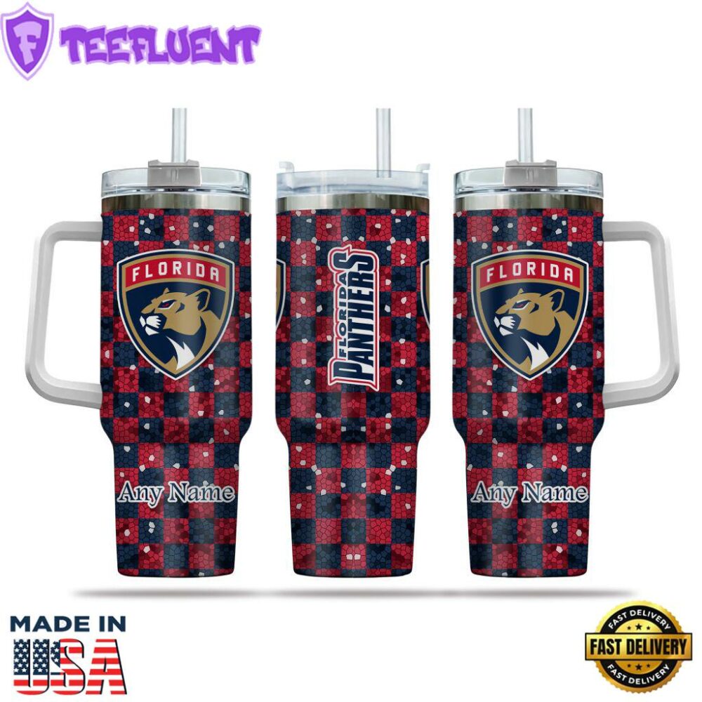 NHL Florida Panthers Stained Glass Effect Custom Stanley Quencher 40oz Stainless Steel Tumbler With Handle