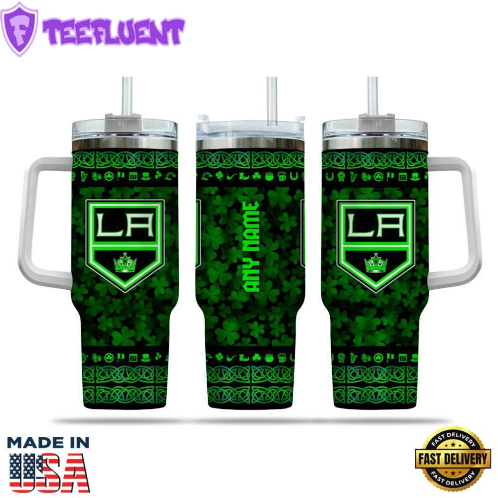 NHL Los Angeles Kings Happy St. Patrick's Day Custom Stanley Quencher 40oz Stainless Steel Tumbler With Handle