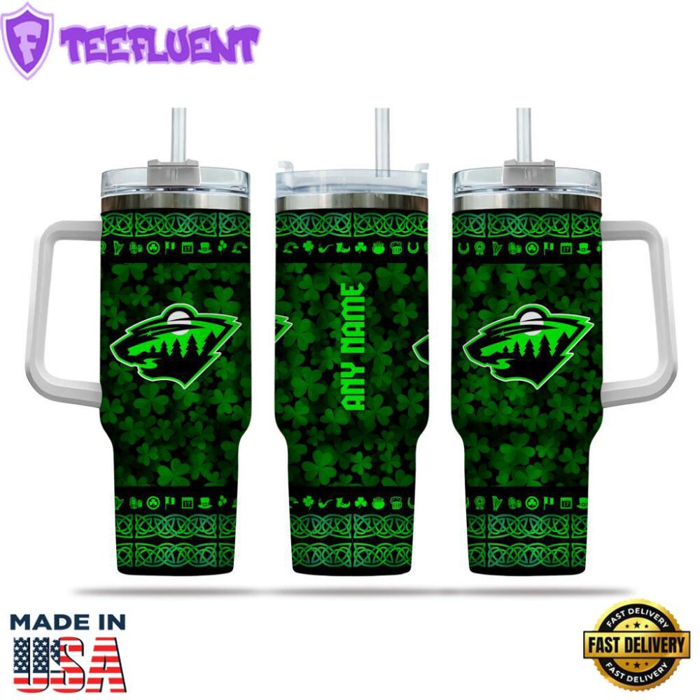 NHL Minnesota Wild Happy St. Patrick's Day Custom Stanley Quencher 40oz Stainless Steel Tumbler With Handle