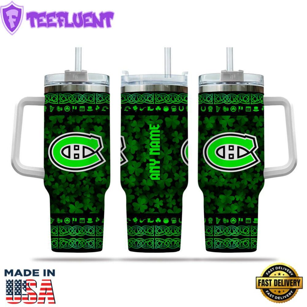 NHL Montreal Canadiens Happy St. Patrick's Day Custom Stanley Quencher 40oz Stainless Steel Tumbler With Handle