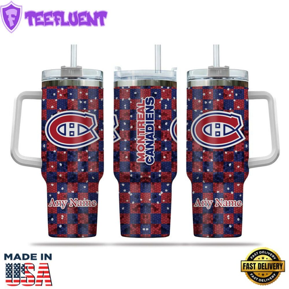 NHL Montreal Canadiens Stained Glass Effect Custom Stanley Quencher 40oz Stainless Steel Tumbler With Handle