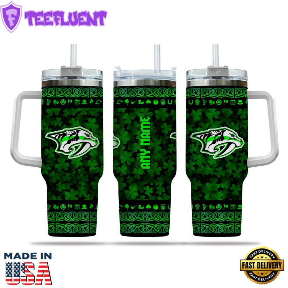 NHL Nashville Predators Happy St. Patrick's Day Custom Stanley Quencher 40oz Stainless Steel Tumbler With Handle