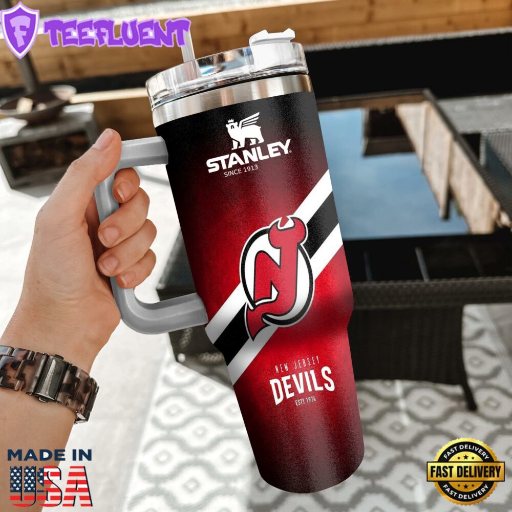 NHL New Jersey Devils Custom Stanley Quencher 40oz Stainless Steel Tumbler With Handle