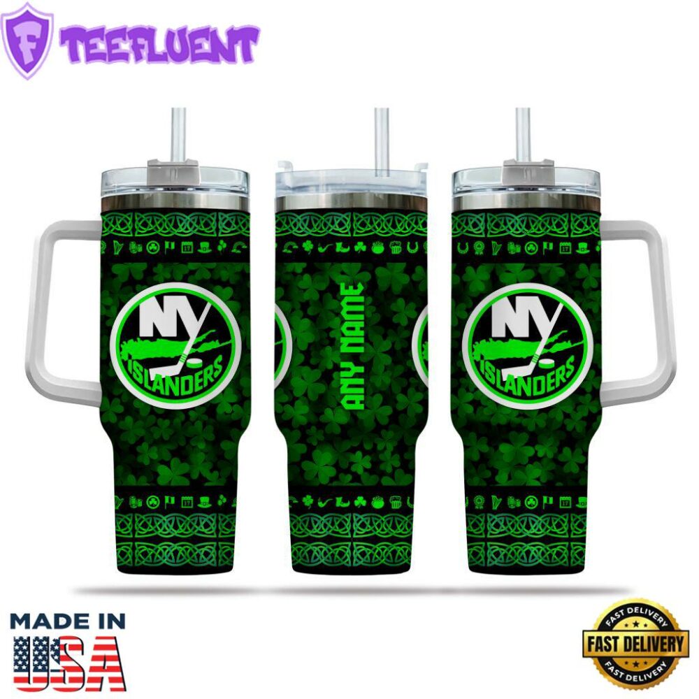 NHL New York Islanders Happy St. Patrick's Day Custom Stanley Quencher 40oz Stainless Steel Tumbler With Handle