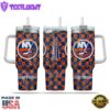 NHL New York Islanders Stained Glass Effect Custom Stanley Quencher 40oz Stainless Steel Tumbler With Handle